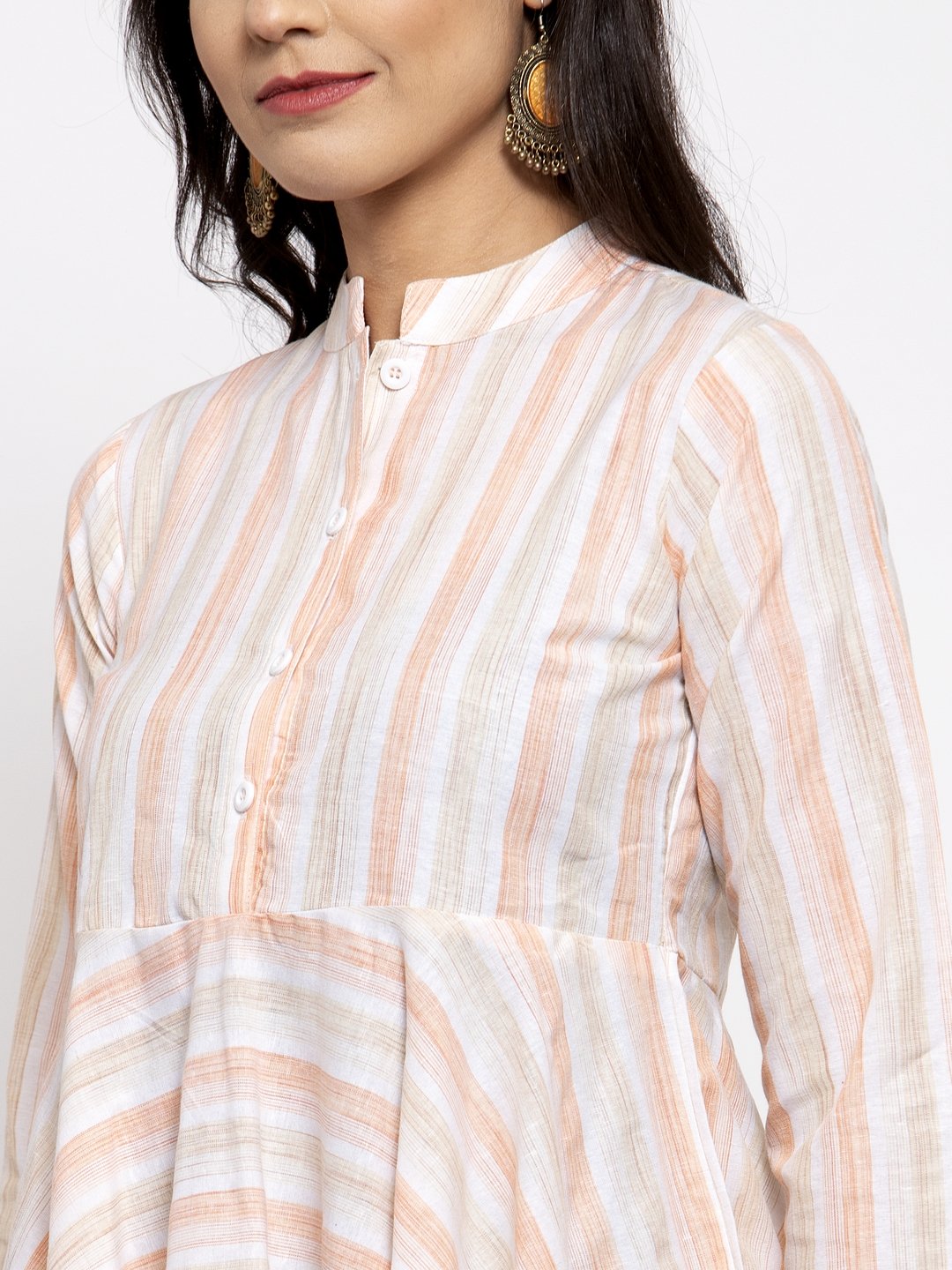 Jompers Women Orange and White Striped Kurta with Dhoti Pants