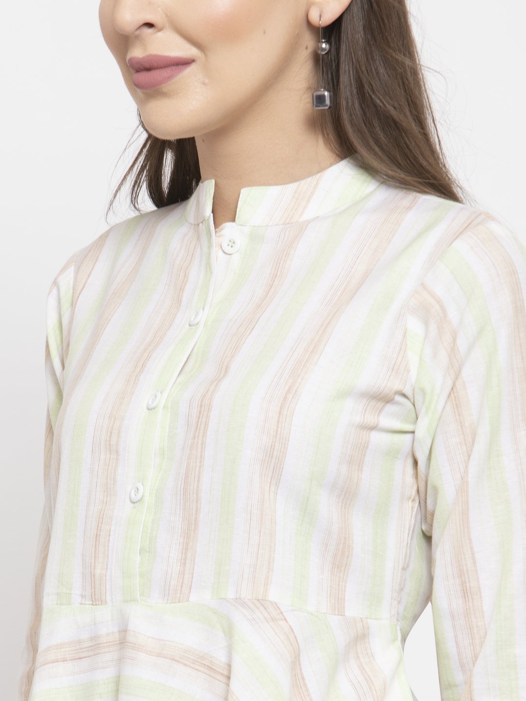 Jompers Women Green and White Striped Kurta with Dhoti Pants