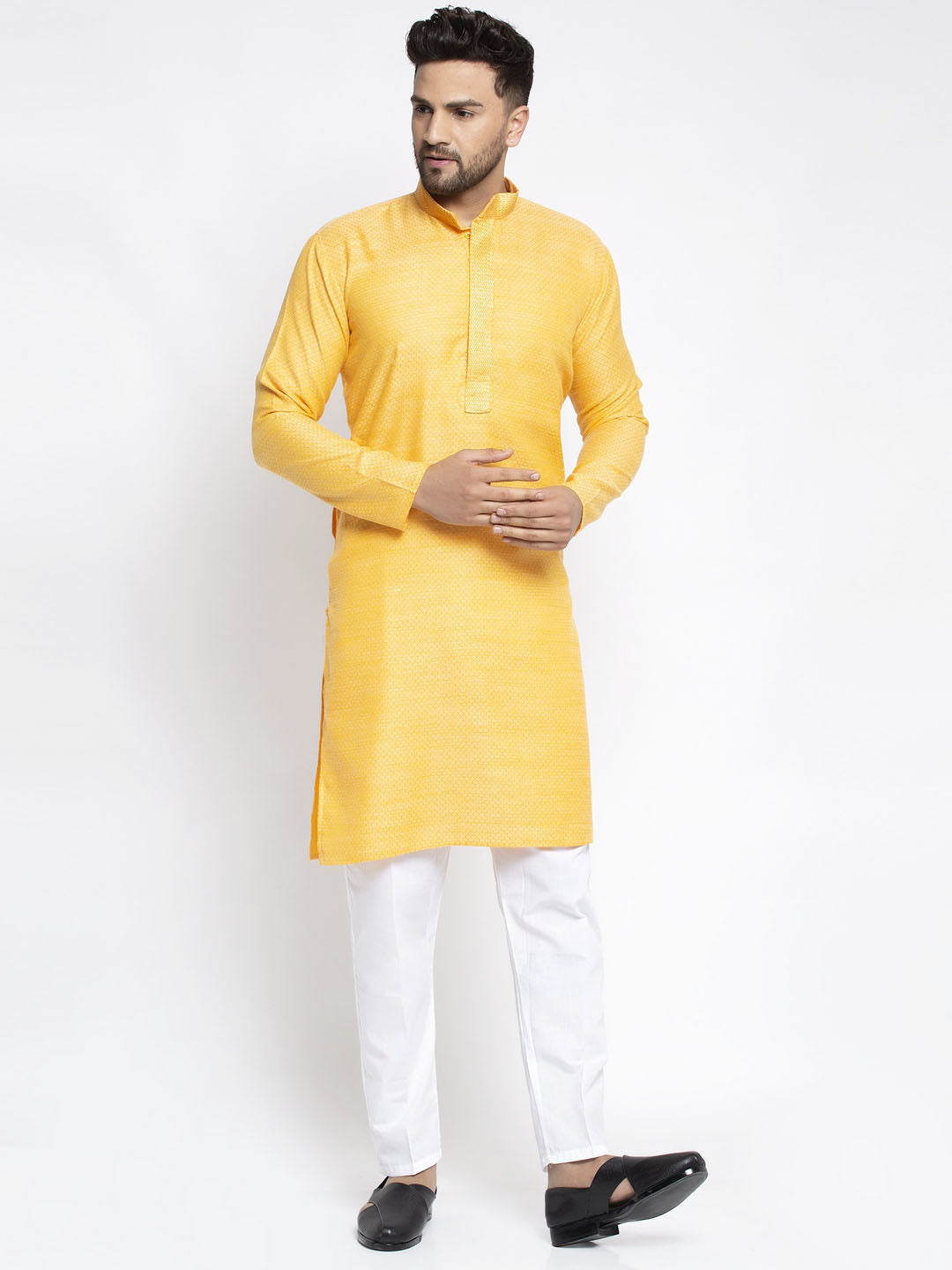 Jompers Men's Yellow Woven Kurta Only