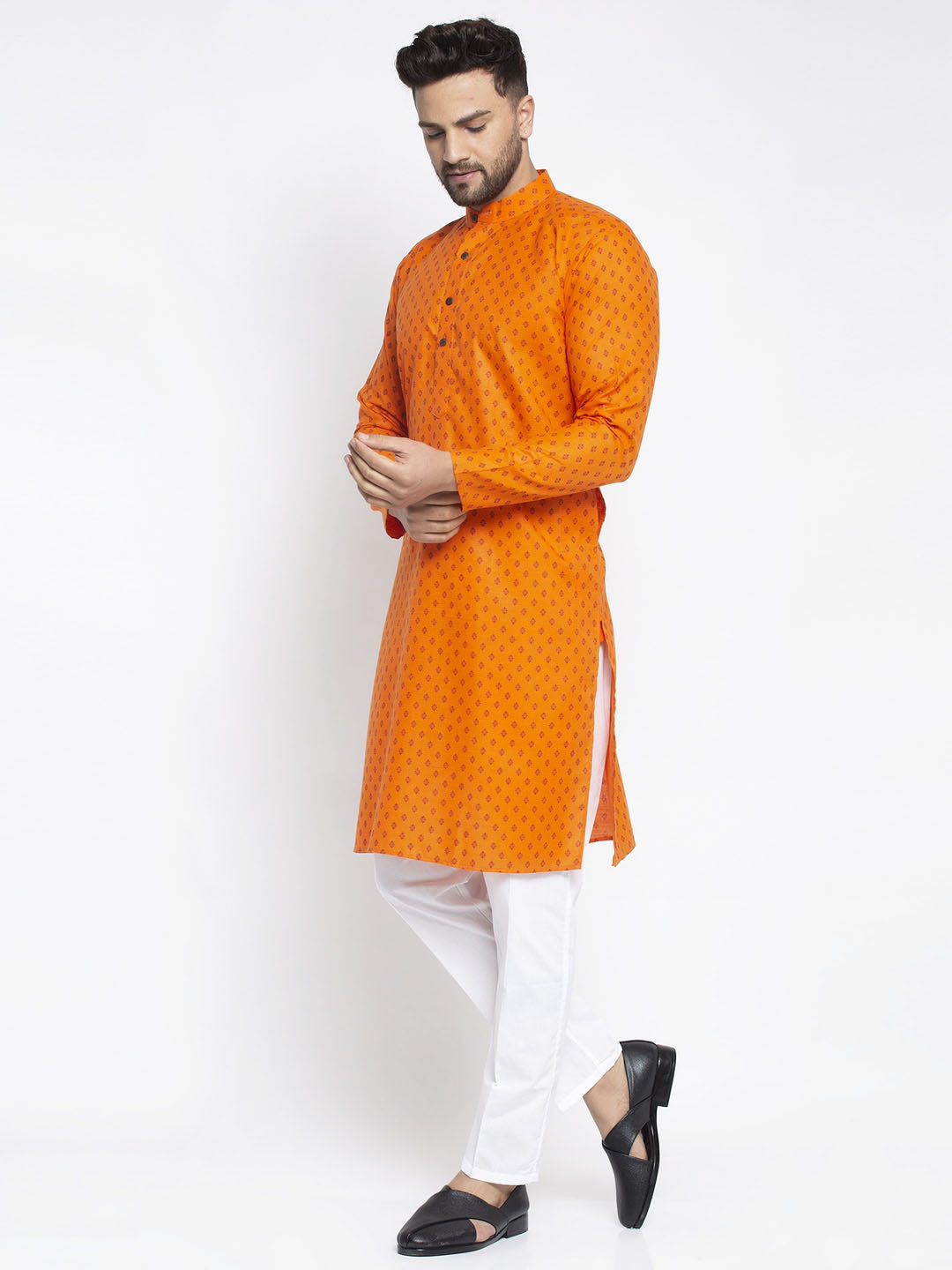 Jompers Men's Orange Printed Kurta Only