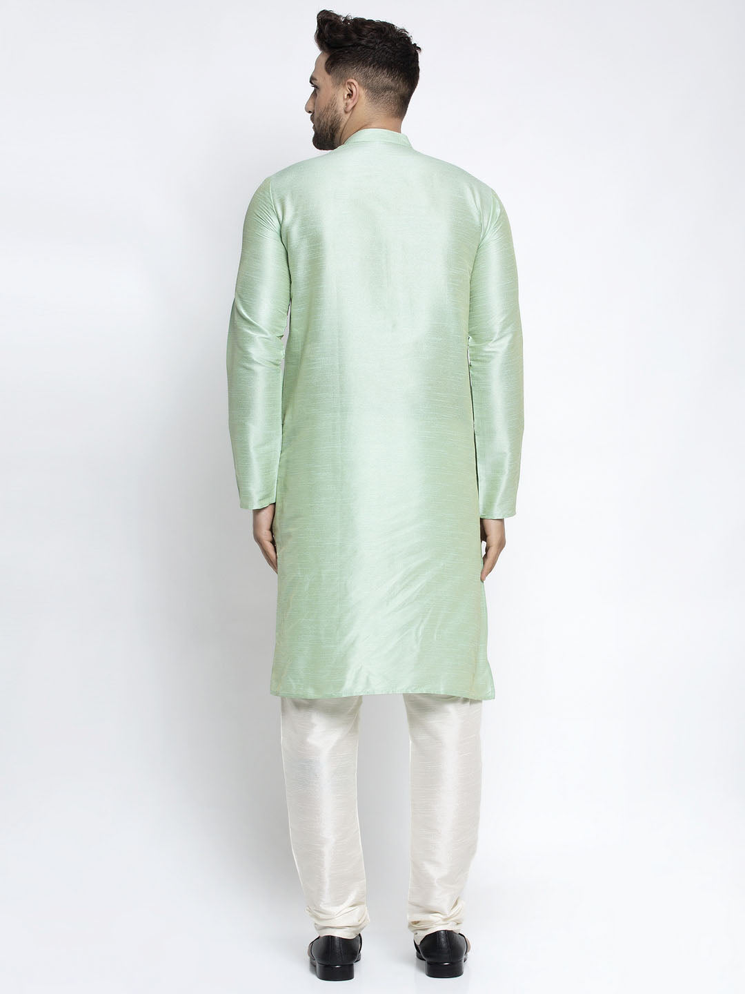 Jompers Men's Green Solid Dupion Silk Kurta Only 