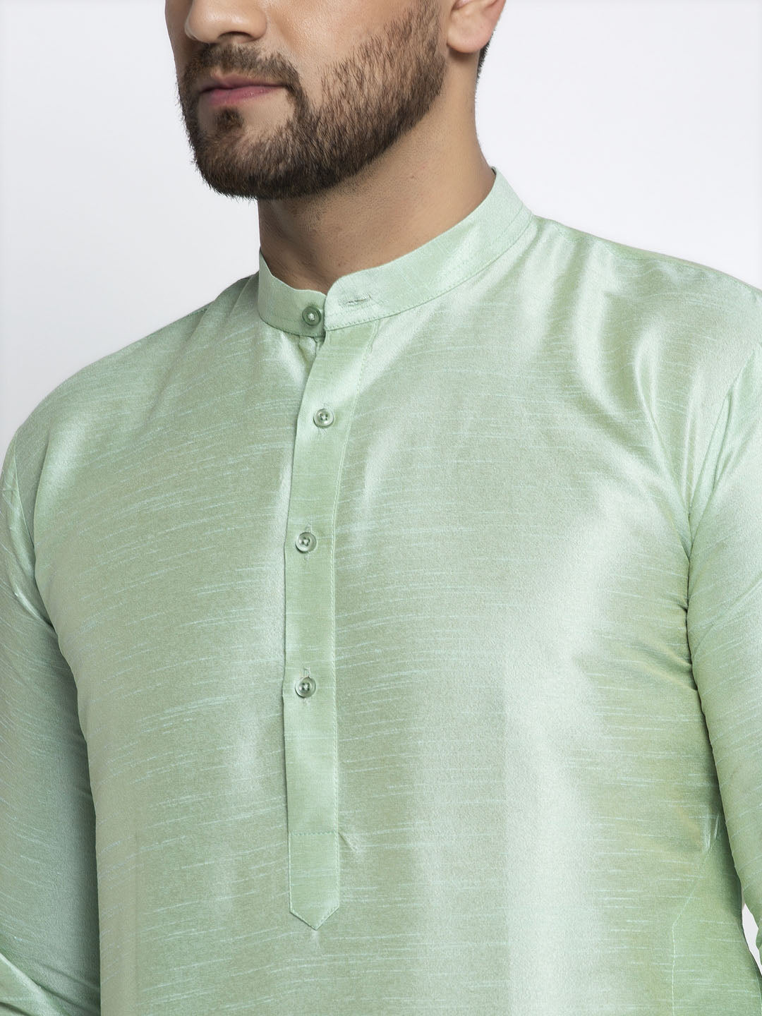 Jompers Men's Green Solid Dupion Silk Kurta Only 