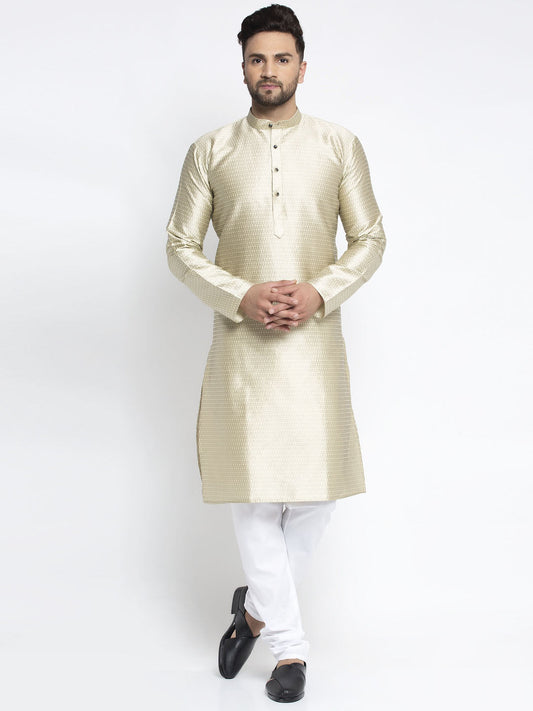 Jompers Men Beige & White Woven Design Kurta with Pyjamas