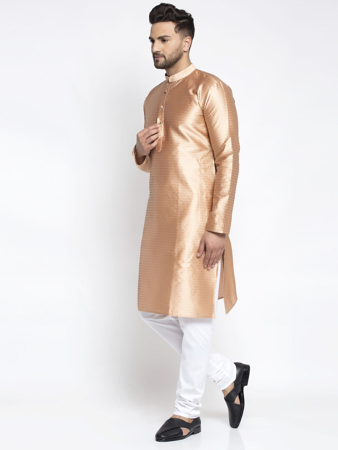 Jompers Men Bronze & White Woven Design Kurta with Pyjamas