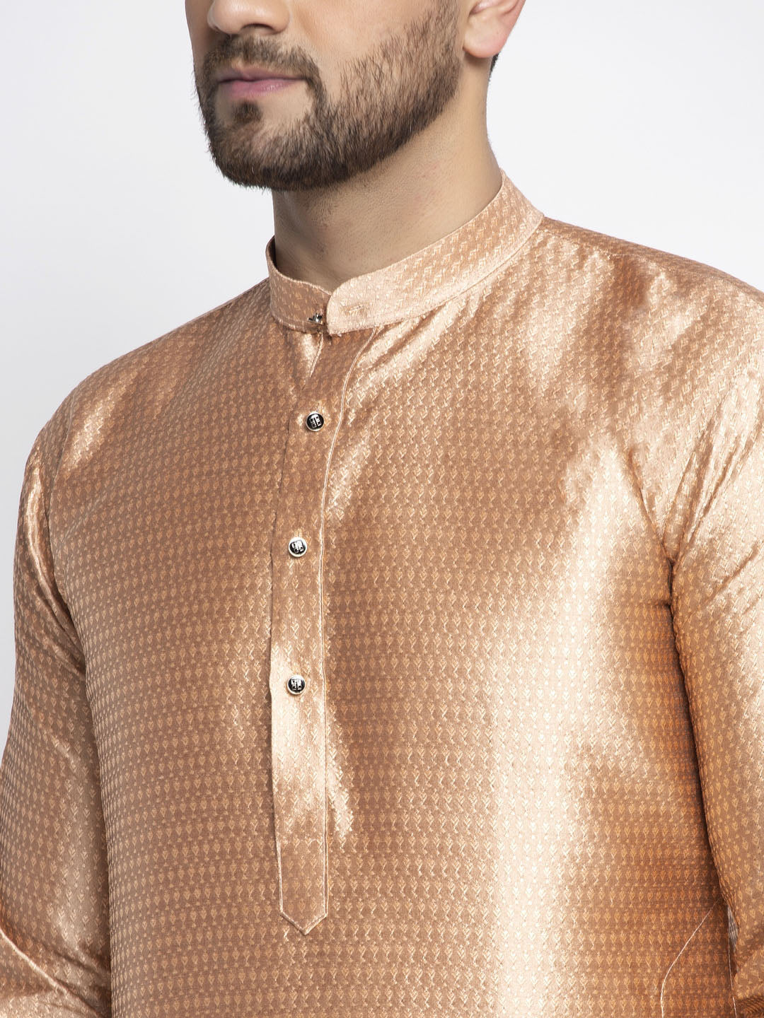 Jompers Men Bronze & White Woven Design Kurta with Pyjamas