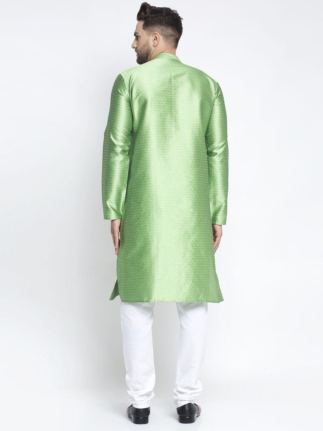 Jompers Men Green & White Woven Design Kurta with Pyjamas