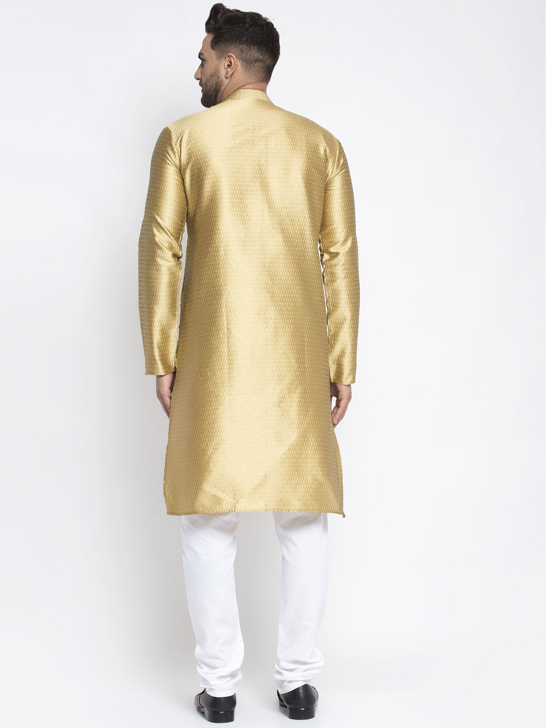 Jompers Men Mustard & White Woven Design Kurta with Pyjamas