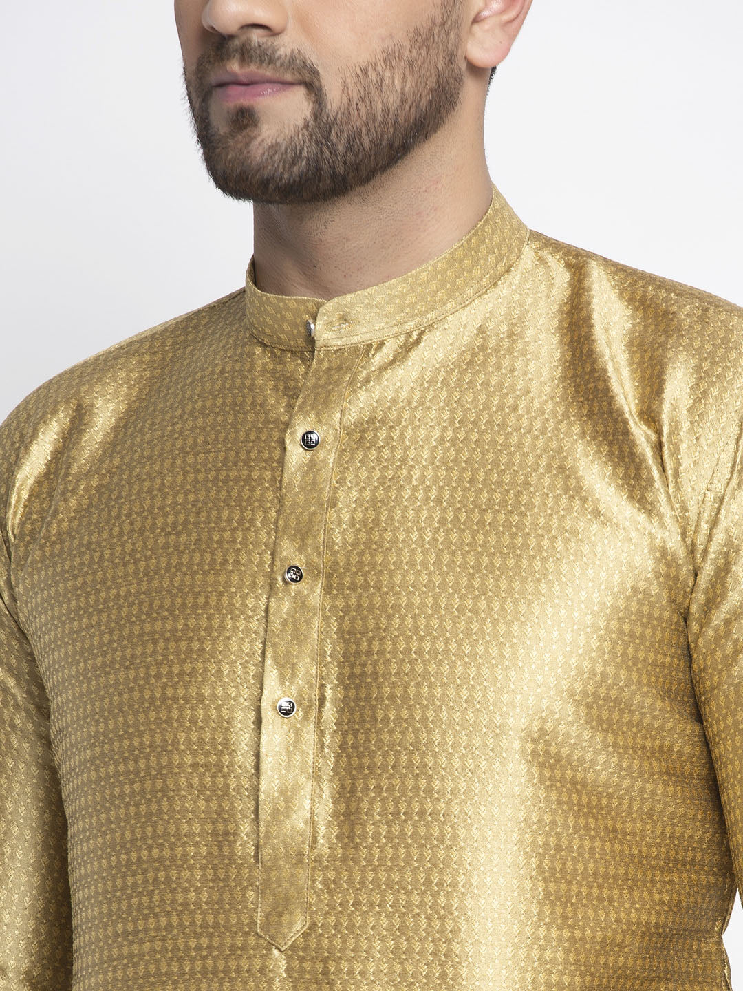 Jompers Men Mustard & White Woven Design Kurta with Pyjamas