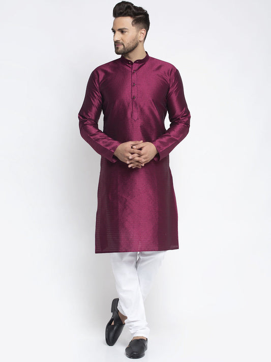 Jompers Men Purple & White Woven Design Kurta with Pyjamas