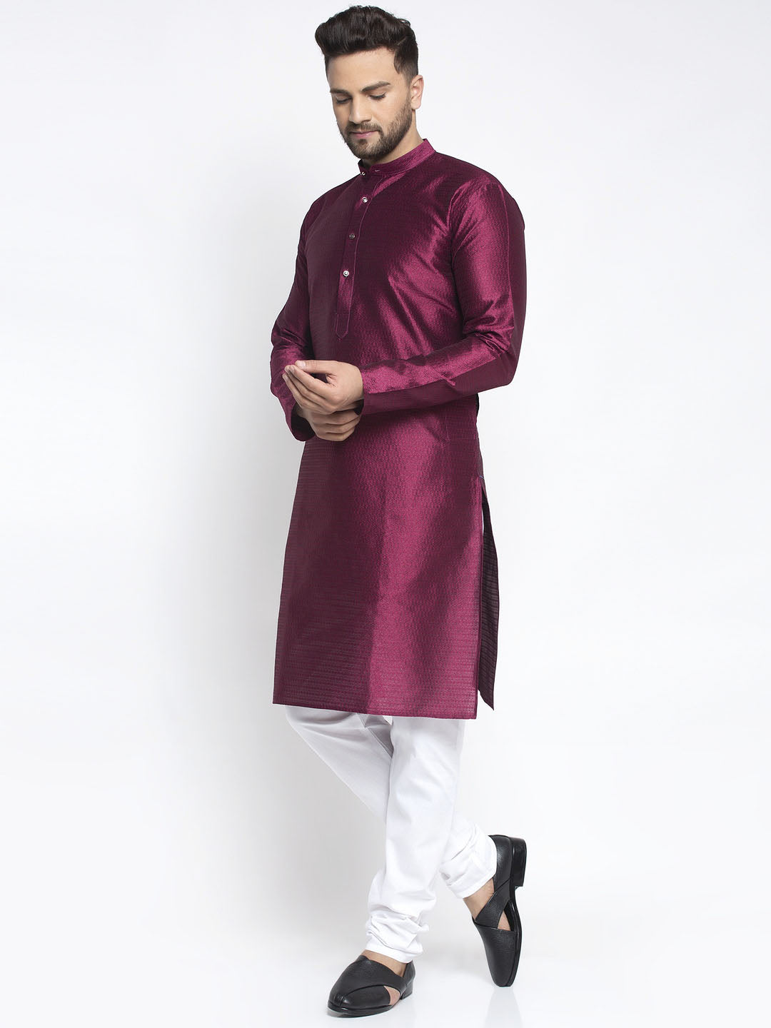 Jompers Men Purple & White Woven Design Kurta with Pyjamas