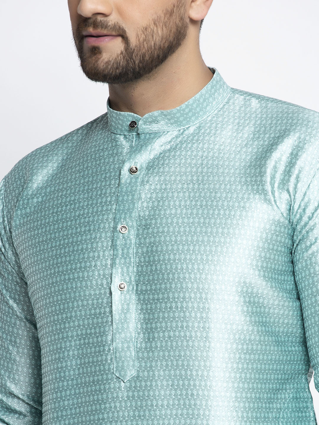 Jompers Men Sky Blue & White Woven Design Kurta with Pyjamas