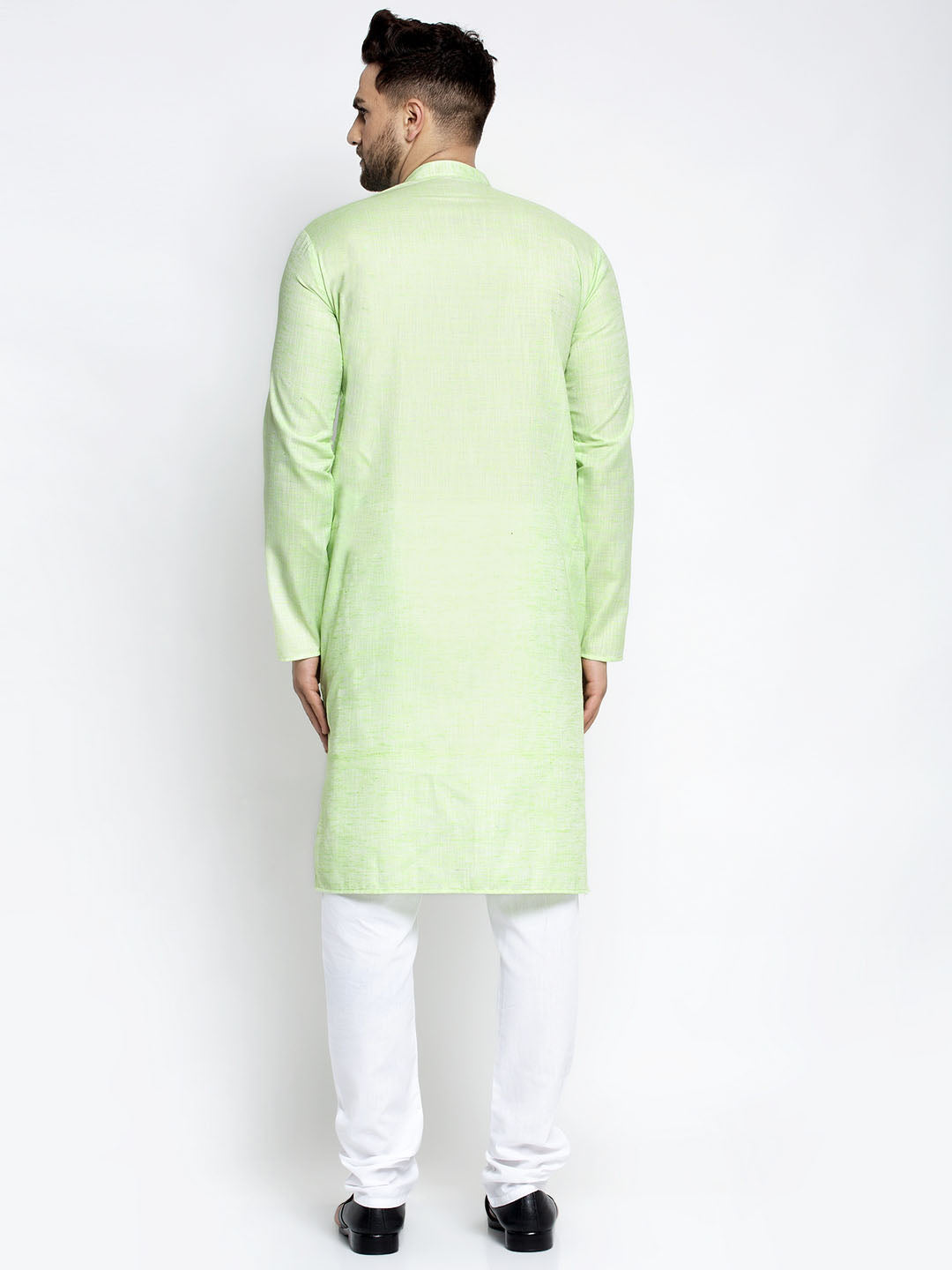 Jompers Men Green & White Self Design Kurta with Pyjamas