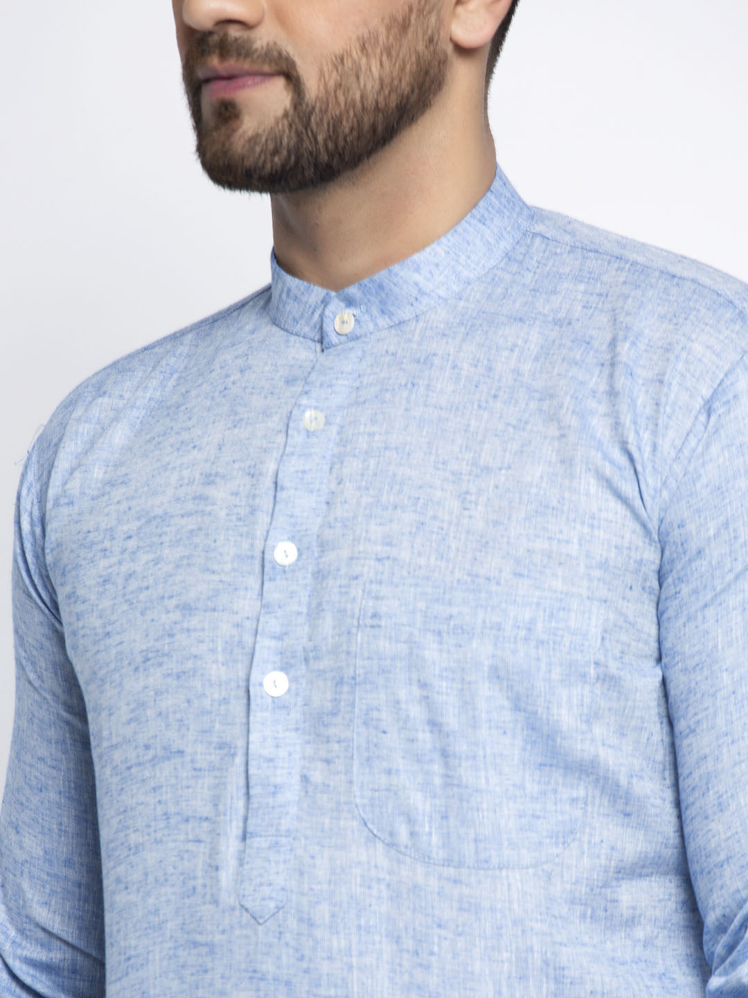 Jompers Men Blue & White Self Design Kurta with Pyjamas