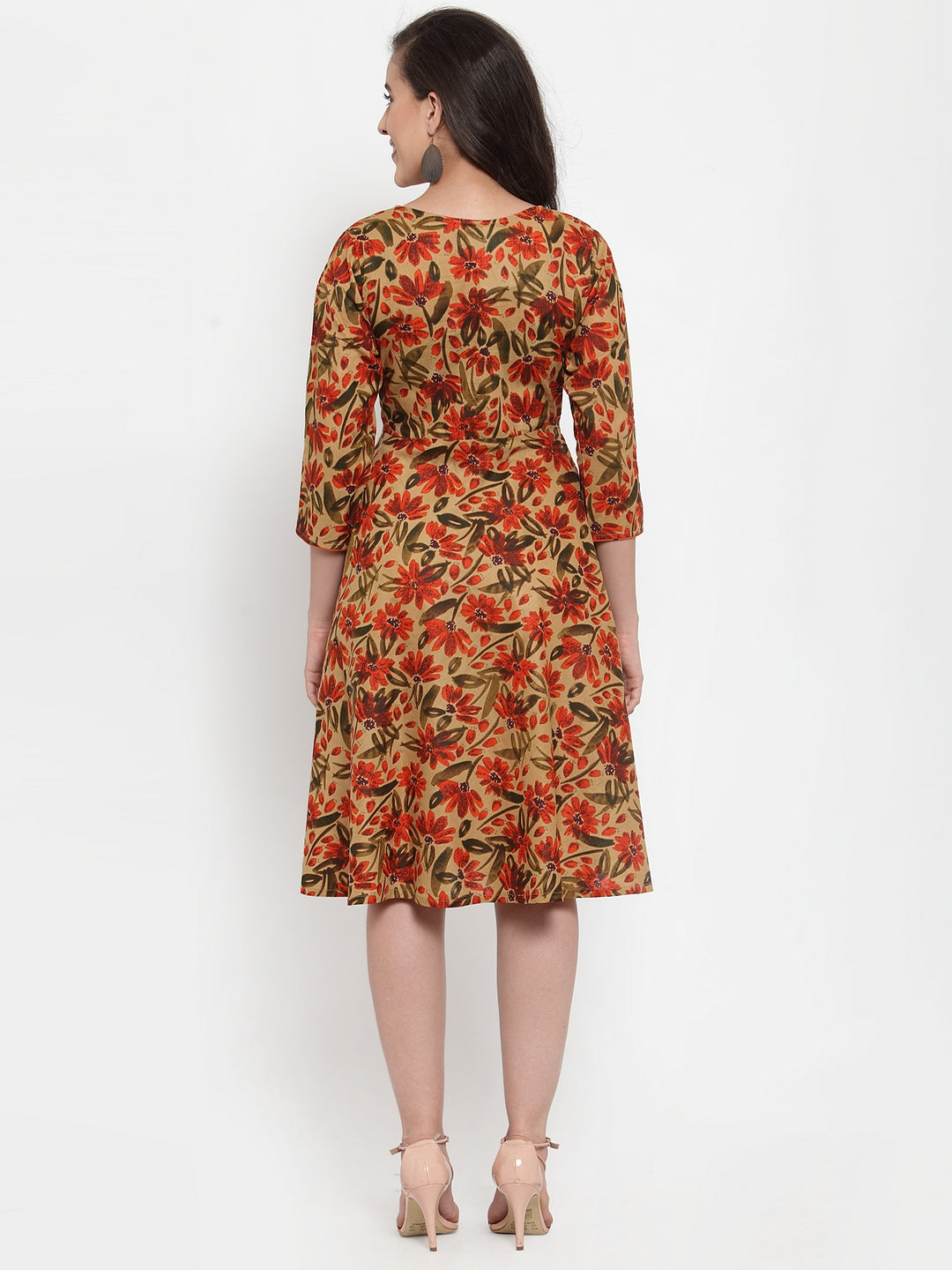 Jompers Women Brown & Green Floral Print Angrakha A-Line Kurta