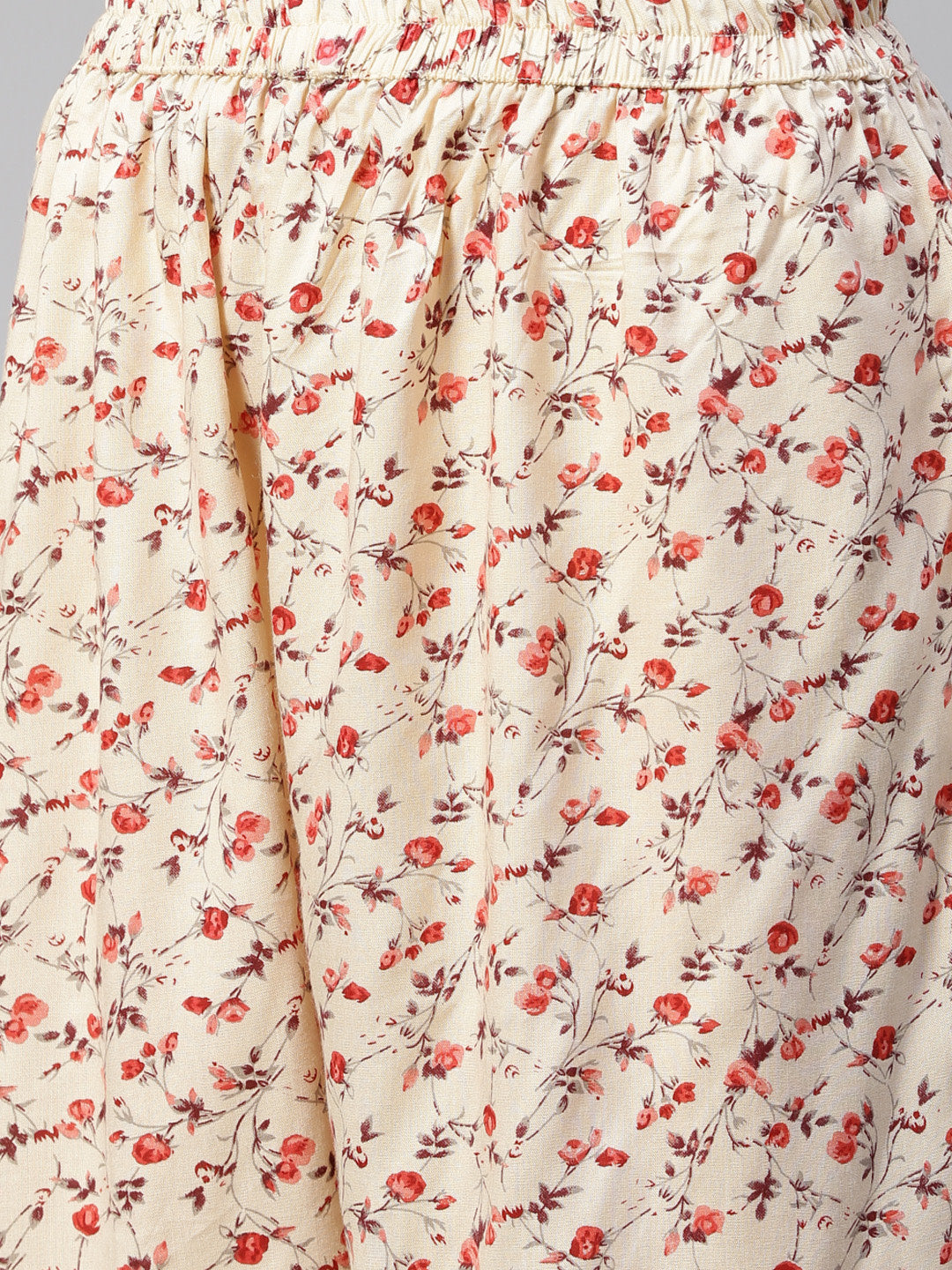 Jompers Women Cream-Coloured & Red Floral Print Kurta with Palazzos