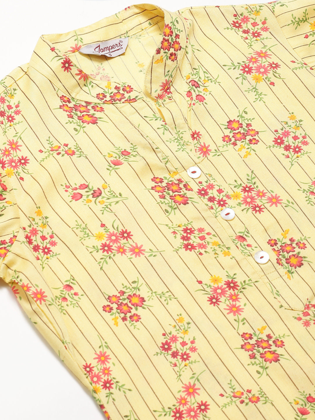 Jompers Women Yellow-Coloured & Red Floral Print Kurta with Palazzos