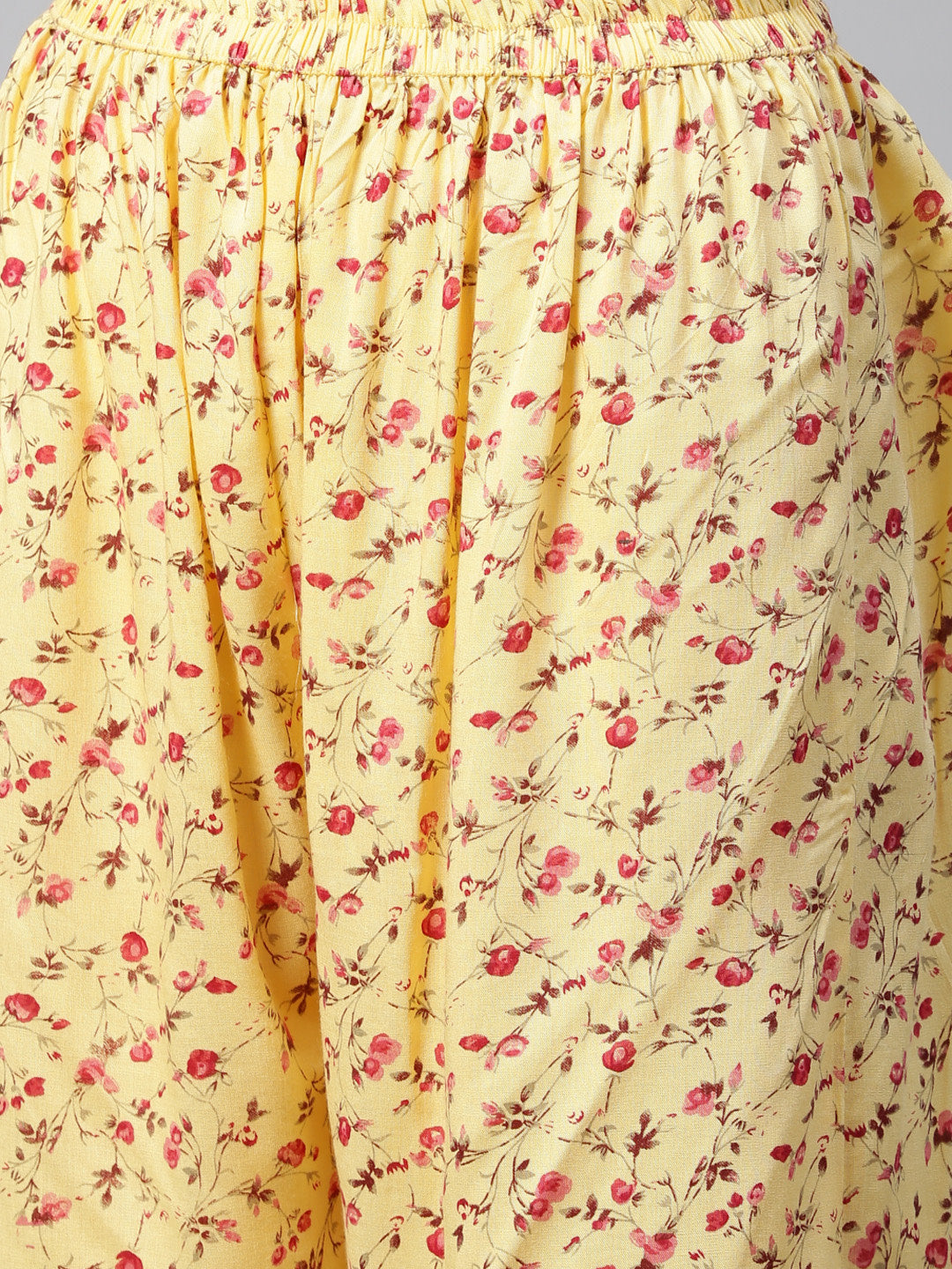 Jompers Women Yellow-Coloured & Red Floral Print Kurta with Palazzos