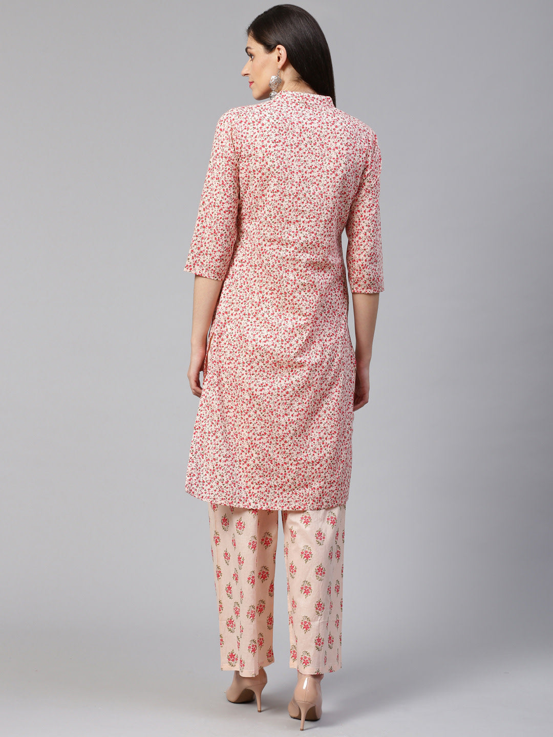 Jompers Women Pink Floral Printed Kurta with Palazzos