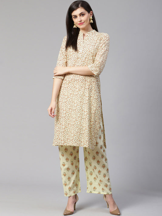 Jompers Women Yellow Floral Printed Kurta with Palazzos