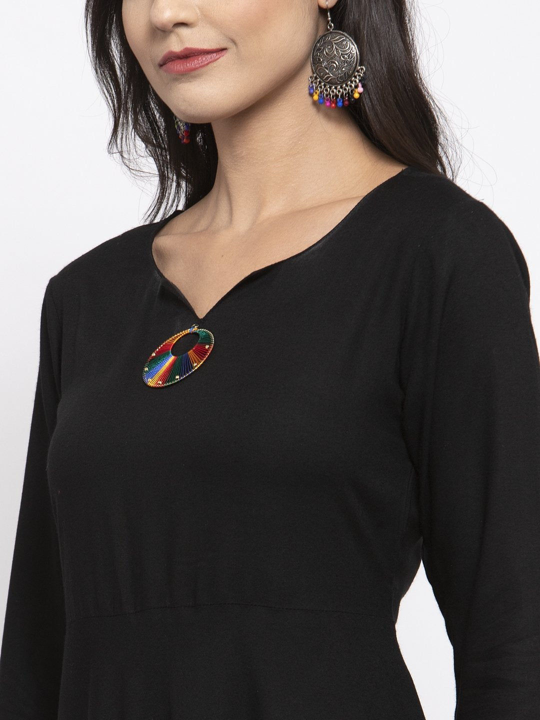 Jompers Women Black & Red Solid Kurta with Palazzos & Dupatta