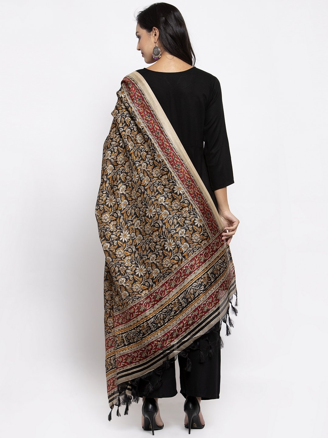 Jompers Women Black & Red Solid Kurta with Palazzos & Printed Dupatta
