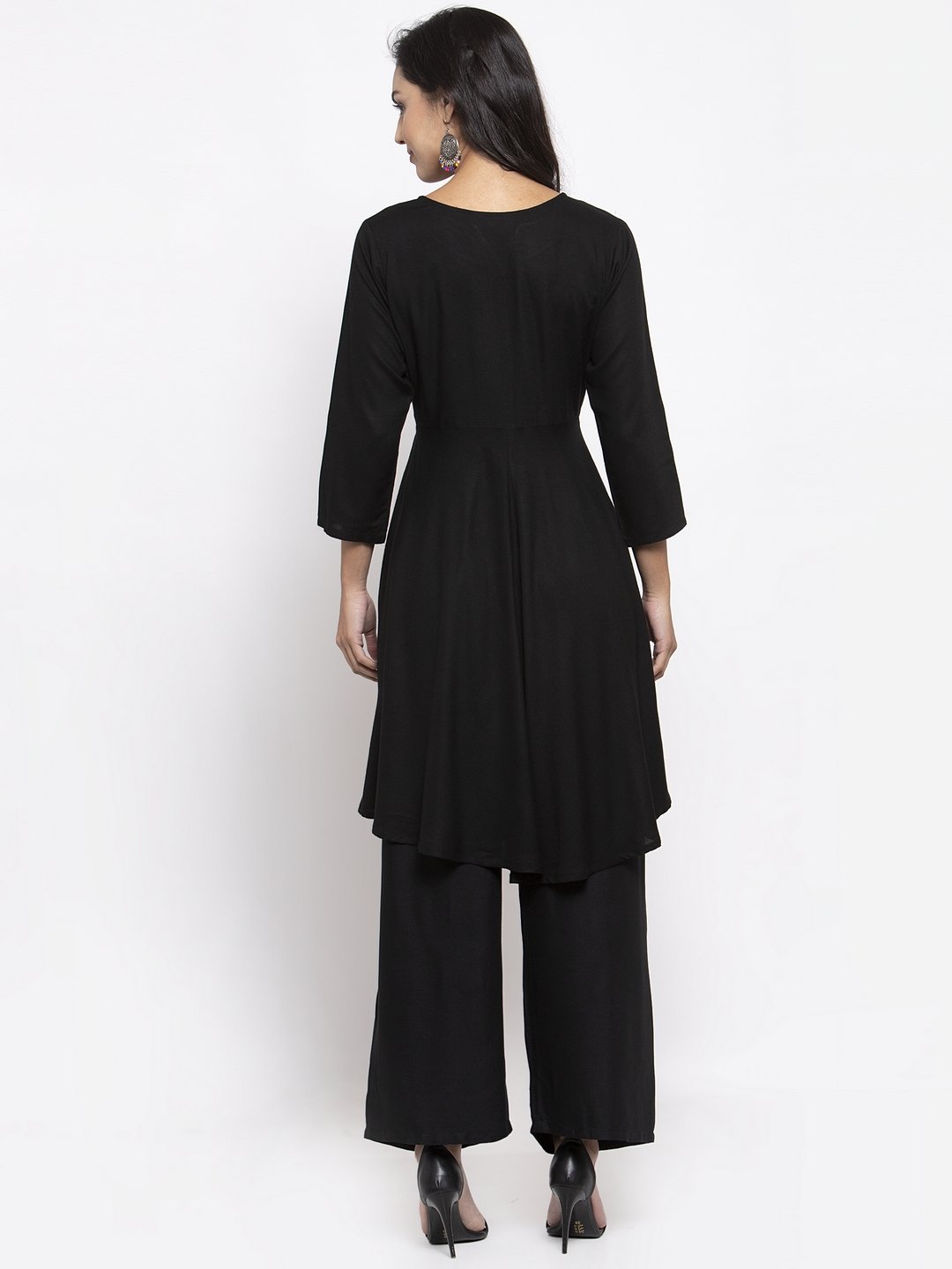 Jompers Women Black & Red Solid Kurta with Palazzos & Printed Dupatta