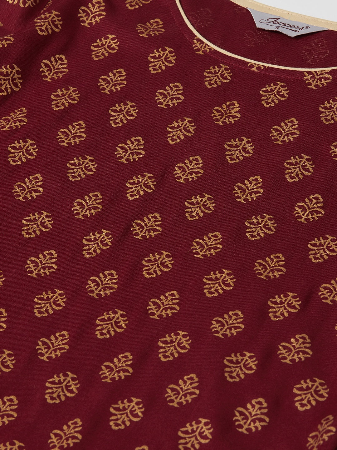 Jompers Women Maroon & Golden Printed Kurta with Palazzos & Dupatta