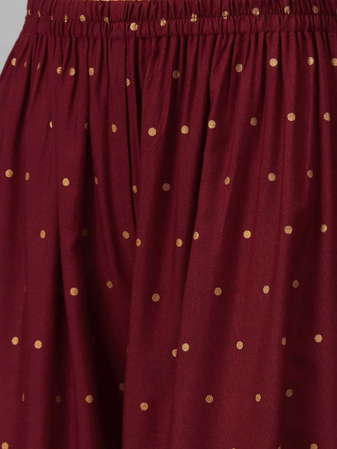 Jompers Women Maroon & Golden Printed Kurta with Palazzos & Dupatta