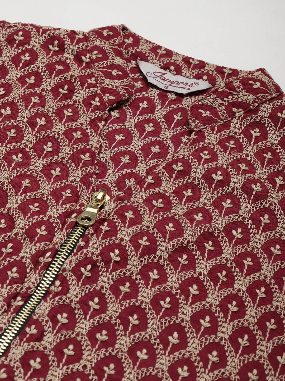 Jompers Women's Maroon Embroidered Kurta with Sharara