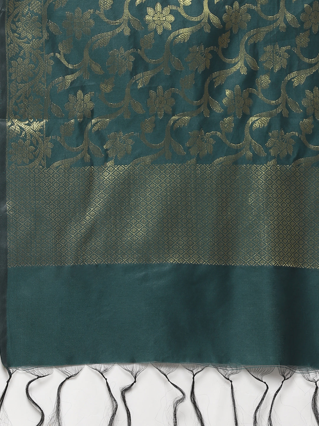 Jompers Women Green & Golden Solid Kurti with Sharara & Woven Design Dupatta