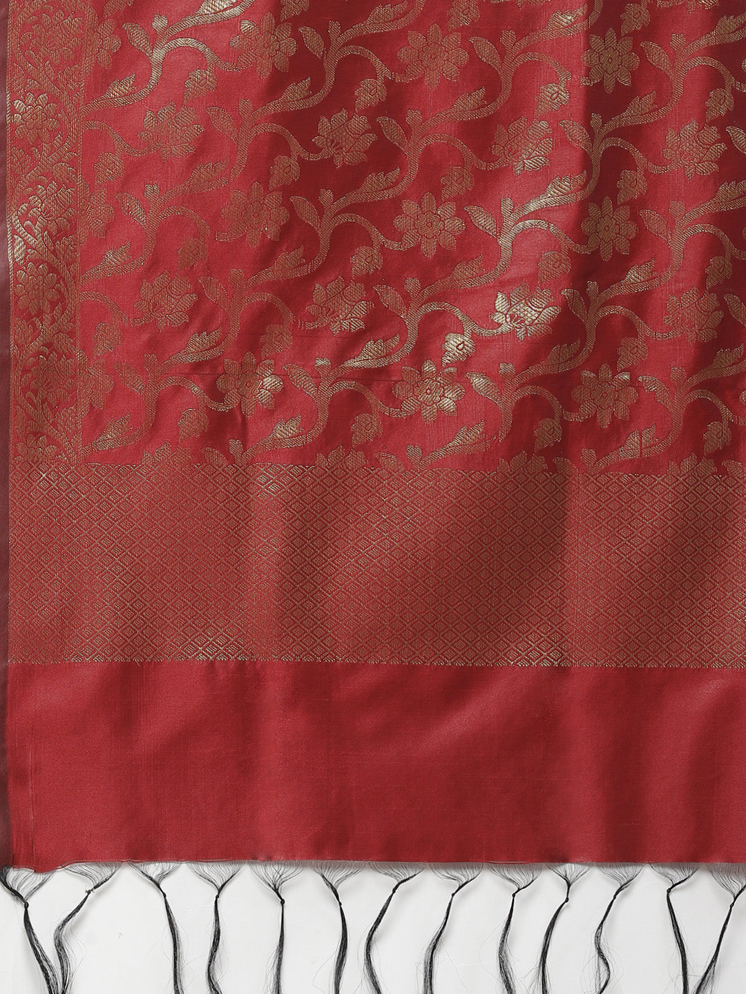 Jompers Women Maroon & Golden Solid Kurti with Sharara & Woven Design Dupatta