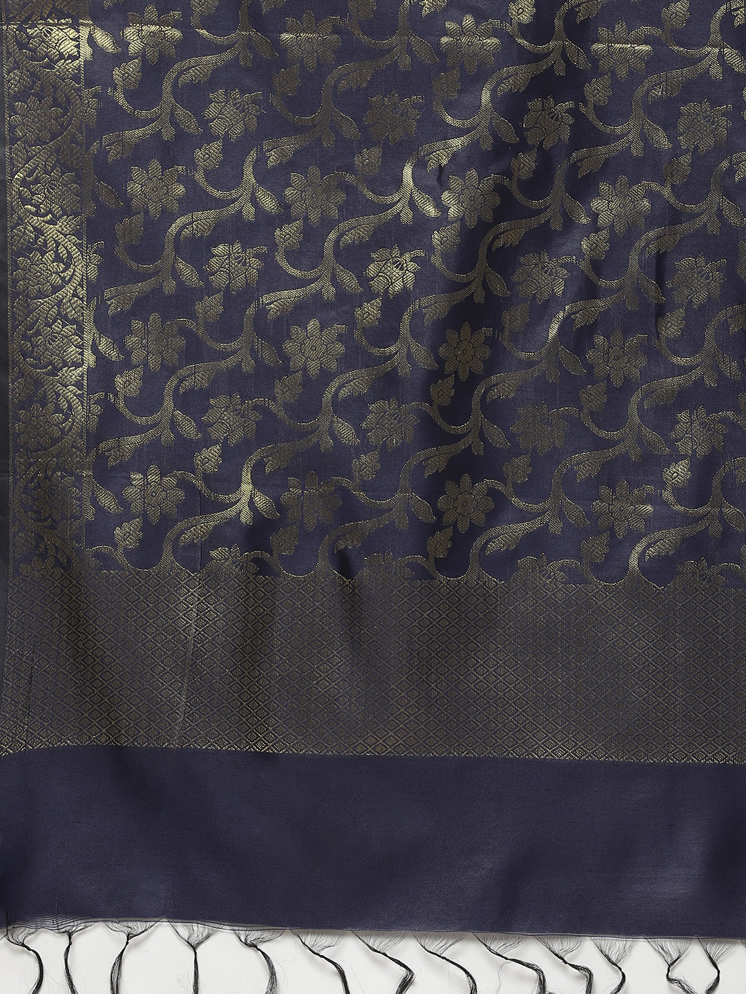 Jompers Women Navy Blue & Golden Solid Kurti with Sharara & Woven Design Dupatta
