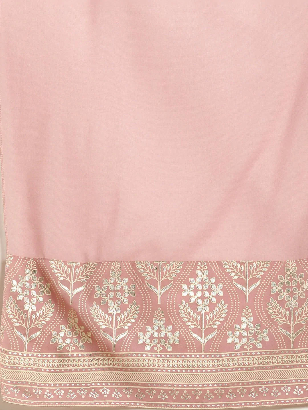 Jompers Women's Pink & Silver Ethnic Motifs Foil Printed Straight Kurta Sharara Dupatta