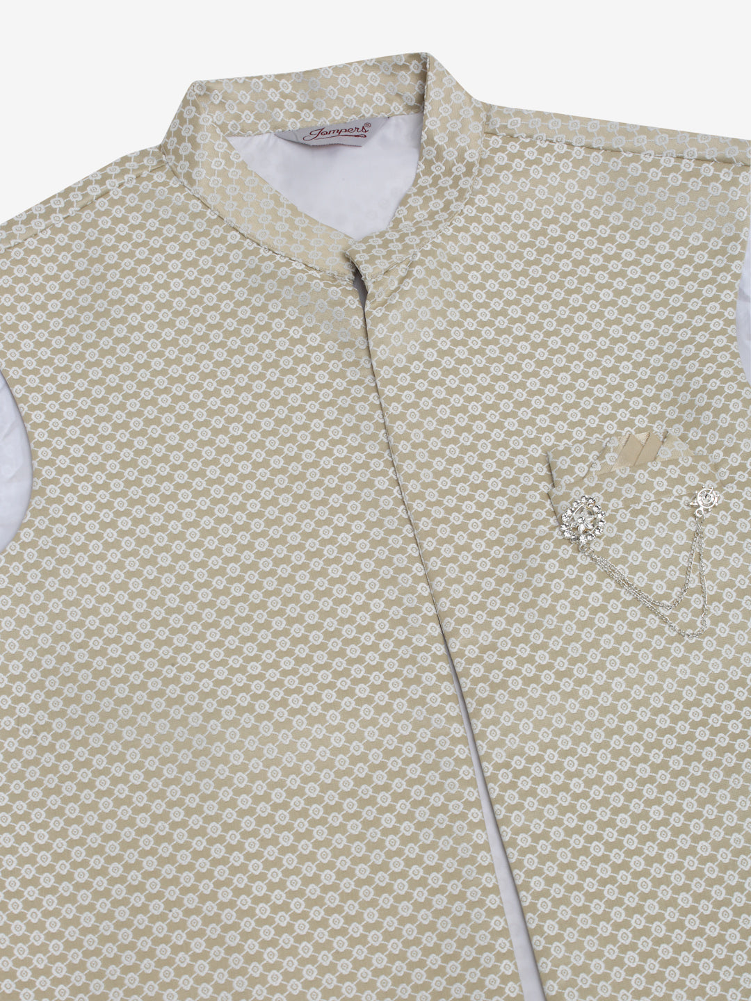 Jompers Men's Solid Kurta Pyjama With Shrug Jacket - Beige