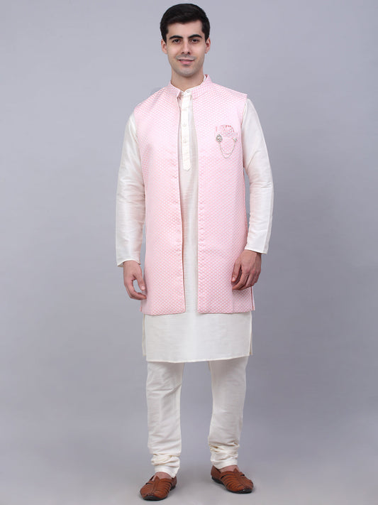 Jompers Men's Solid Kurta Pyjama With Shrug Jacket - Pink