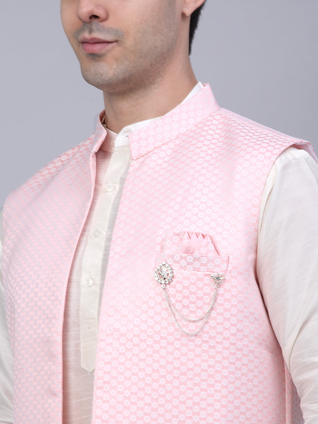 Jompers Men's Solid Kurta Pyjama With Shrug Jacket - Pink