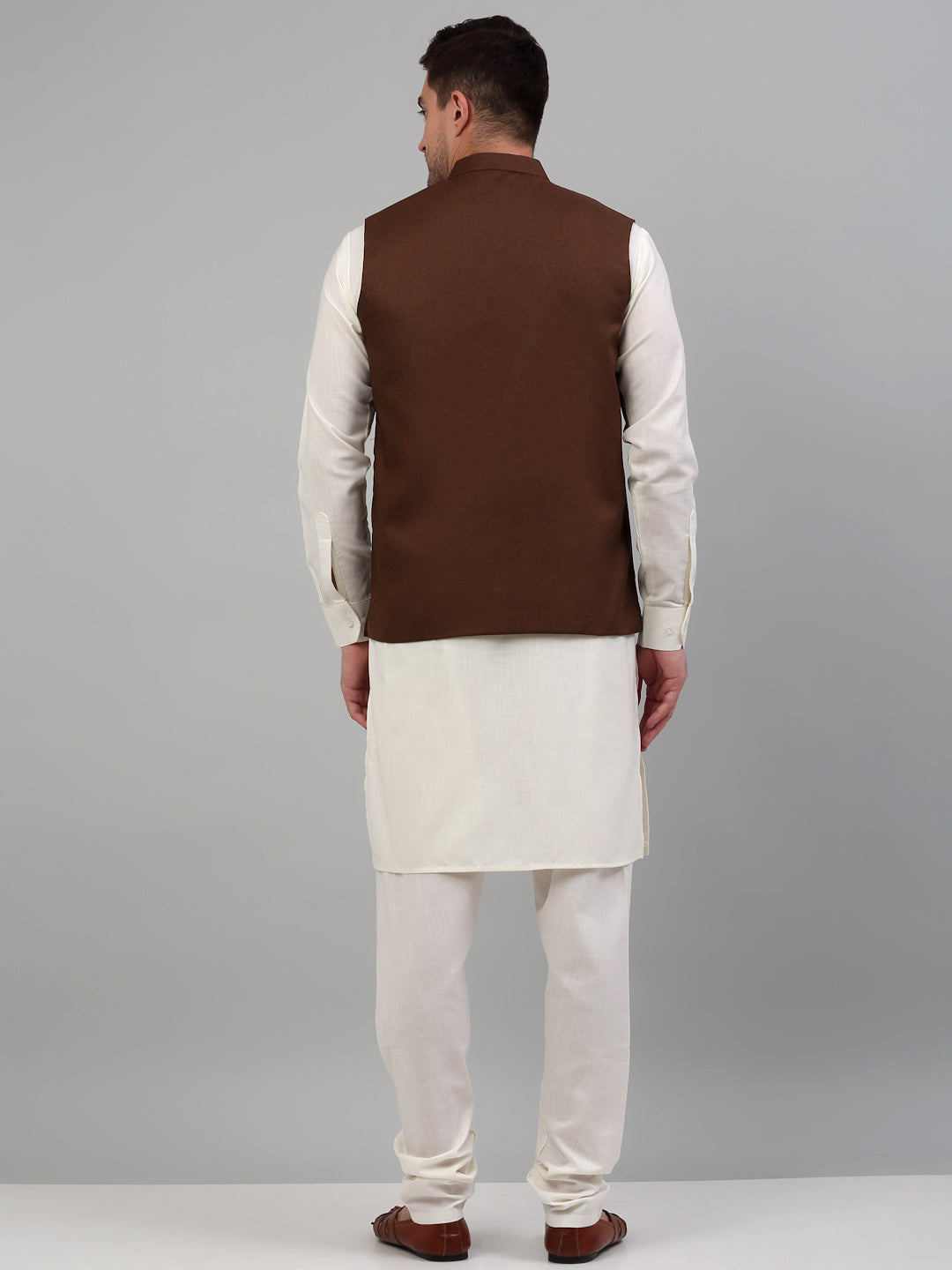 Jompers Men's Nehru Jacket with White Kurta Pyjama