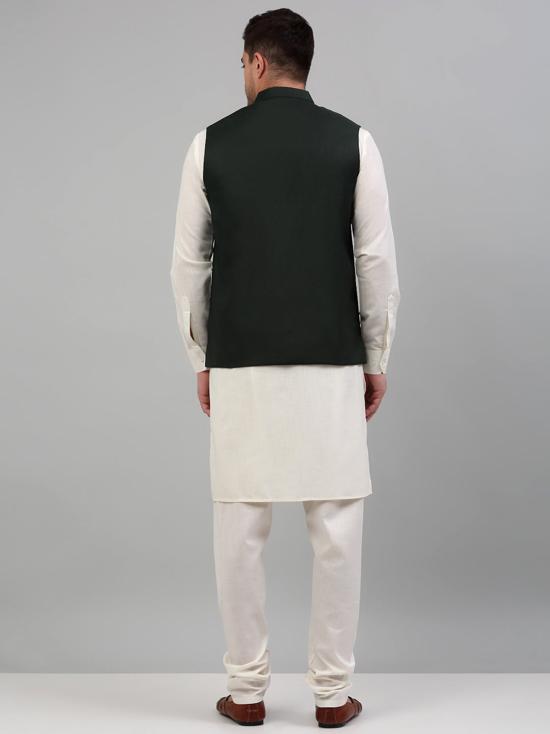 Jompers Men's Nehru Jacket with White Kurta Pyjama