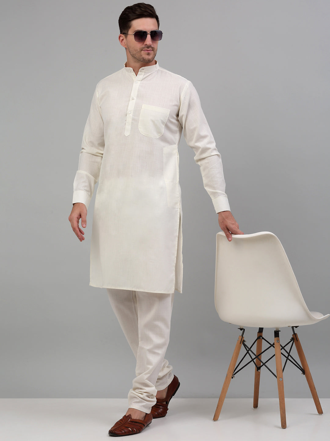 Jompers Men's Nehru Jacket with White Kurta Pyjama