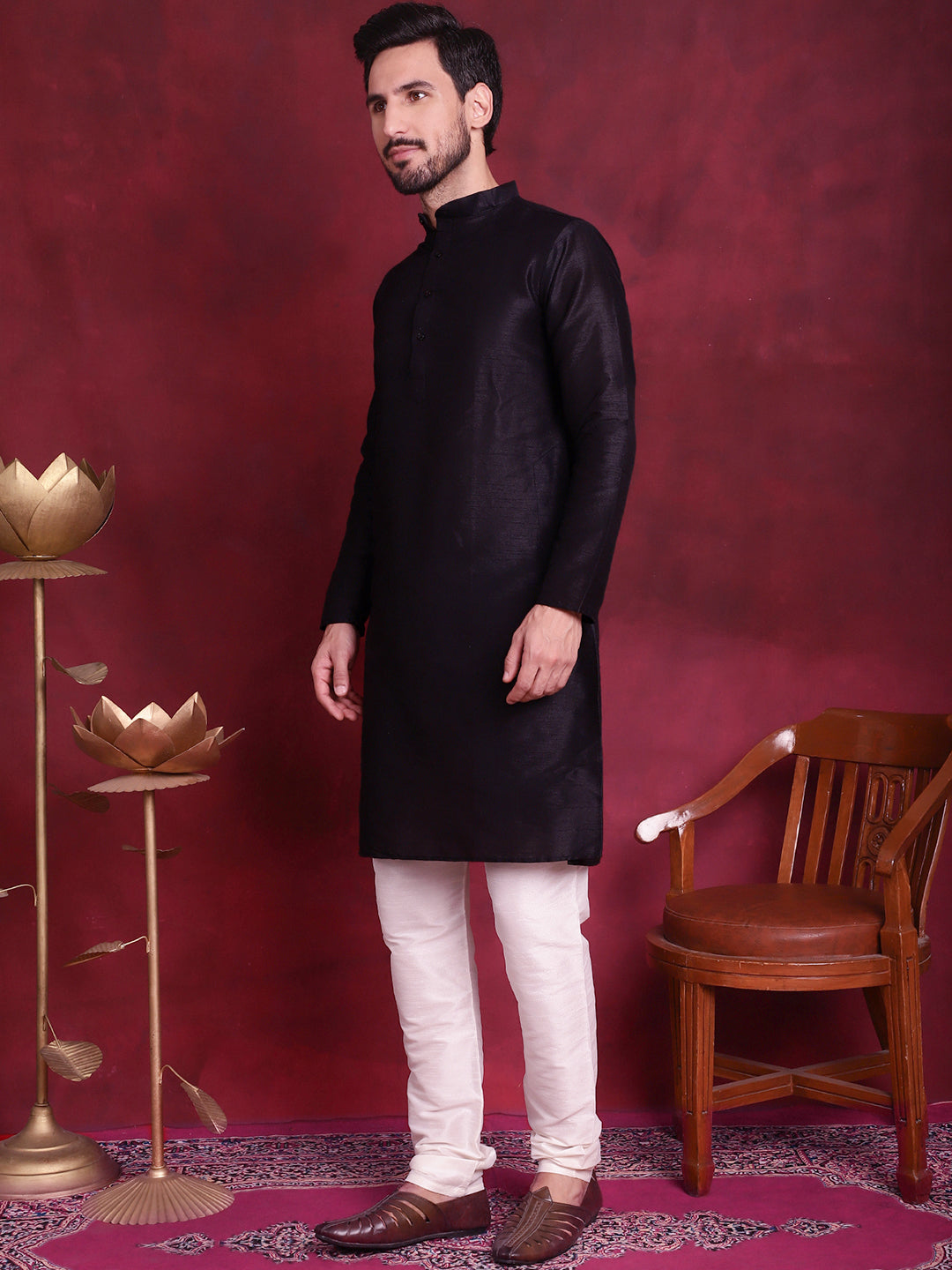 Jompers Men's Woven Design Nehru Jacket With Kurta Pyjama Set - Silver