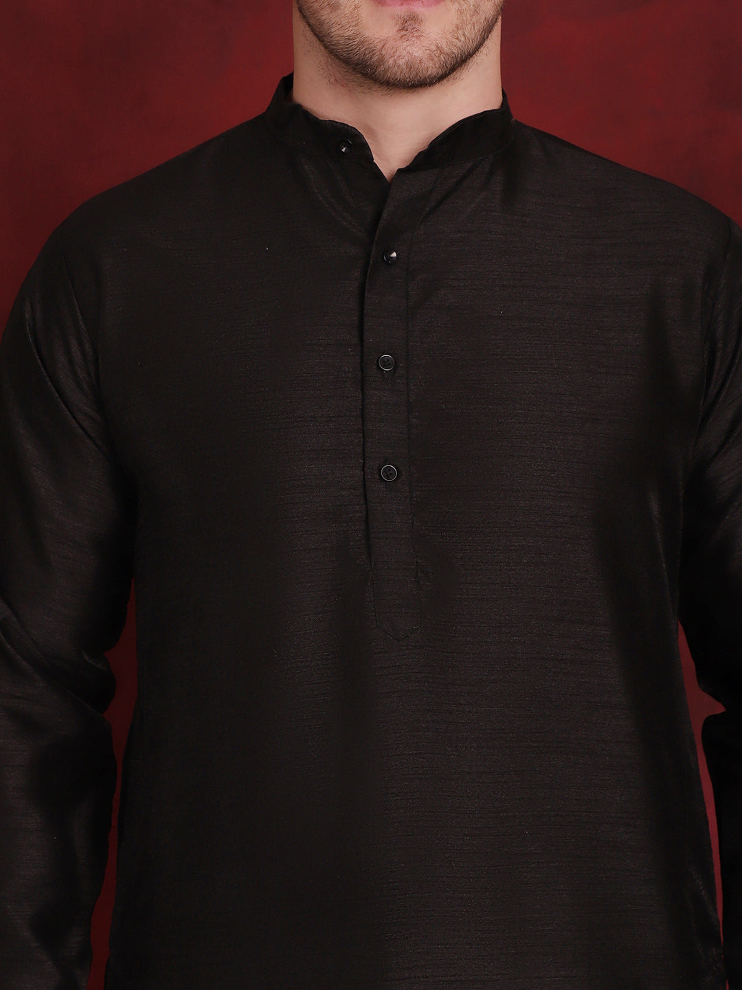 Jompers Men's Black Woven Design Nehru Jacket With Kurta Pyjama Set