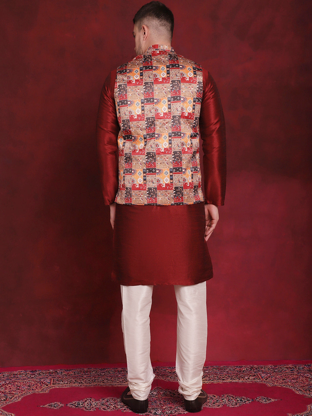Jompers Men's Multi Printed Nehru Jacket With Kurta Pyjama Set