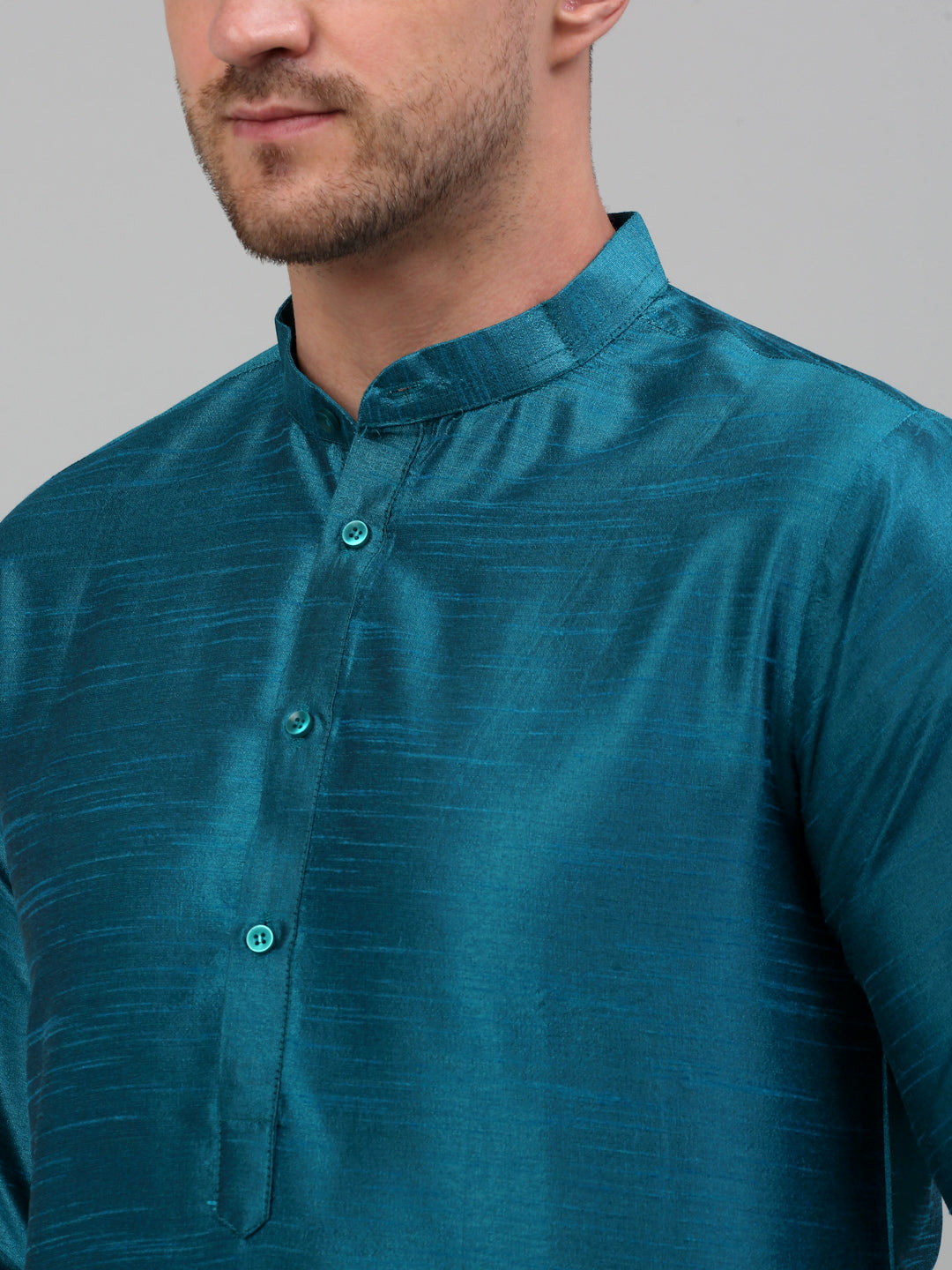 Jompers Men's Woven Design Nehru Jacket and Kurta Pyjama Set - Blue
