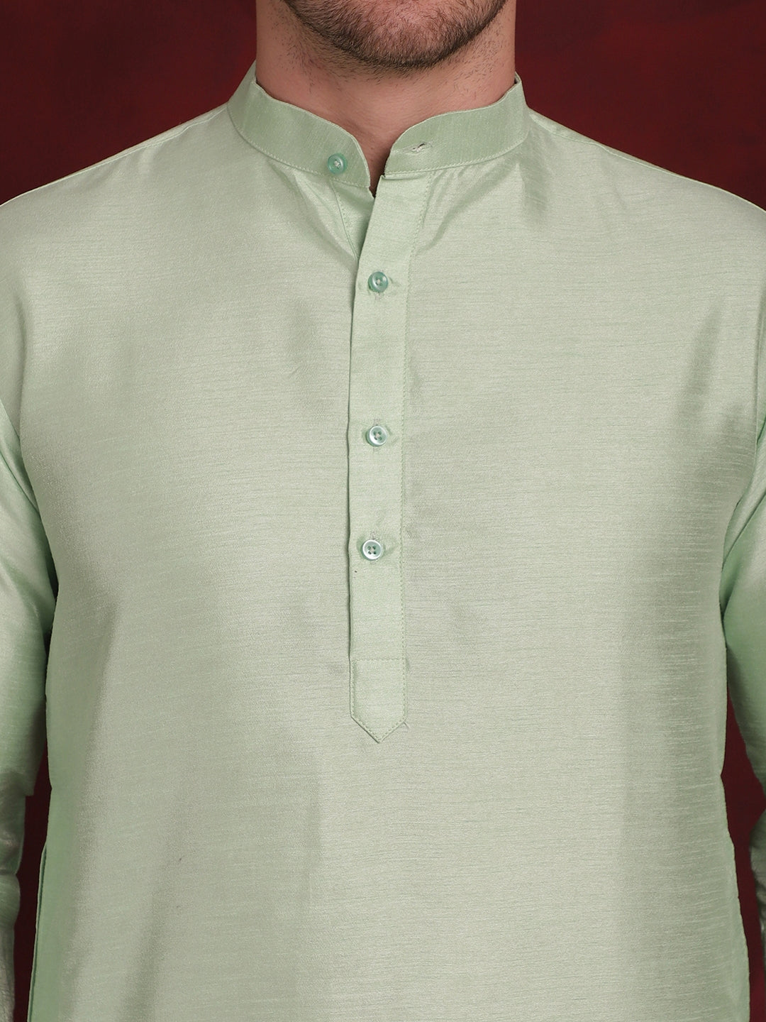 Jompers Men's Green Woven Design Nehru Jacket With Kurta Pyjama Set
