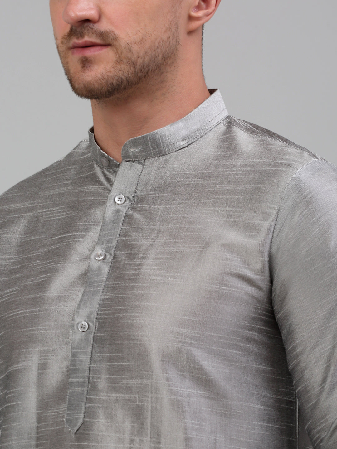 Jompers Men's Woven Design Nehru Jacket and Kurta Pyjama Set - Silver