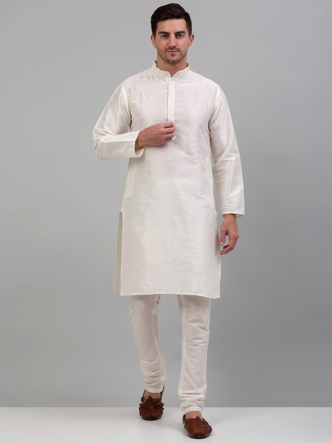 Jompers Men's Embroidered Nehru Jacket With Solid Kurta Pyjama Set - Black