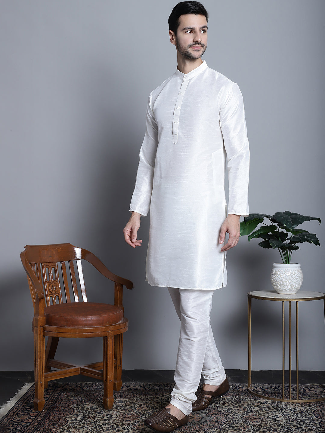 Jompers Men's Printed Nehru Jacket With Kurta Pyjama Set - Navy Blue