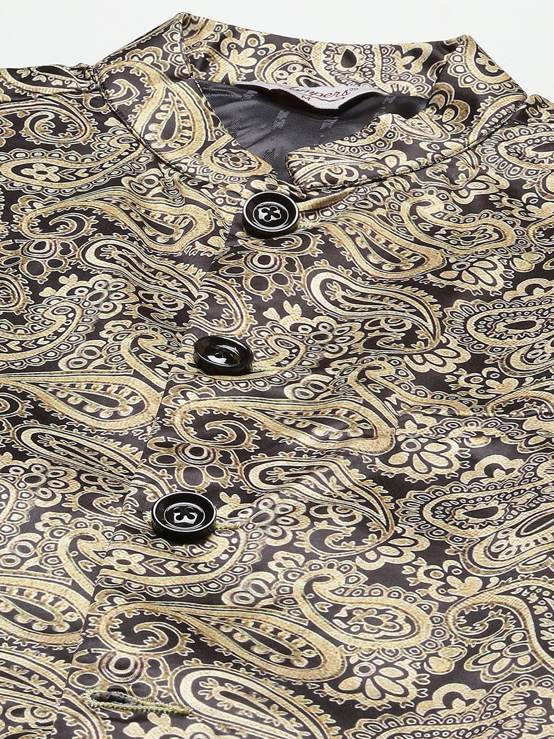 Jompers Men's Printed Nehru Jacket and Kurta Pyjama Set - Golden