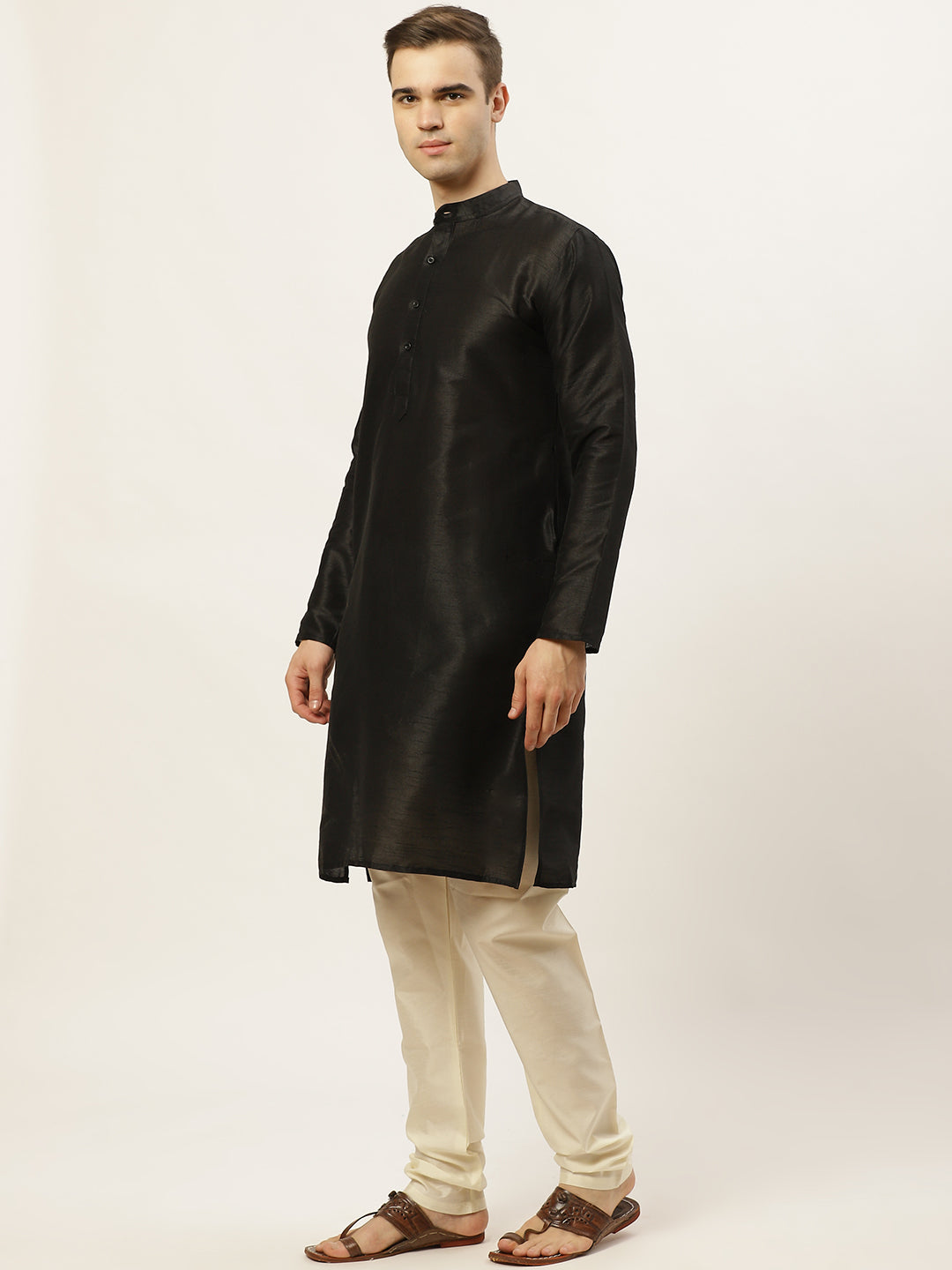 Jompers Men's Printed Nehru Jacket and Kurta Pyjama Set - Golden