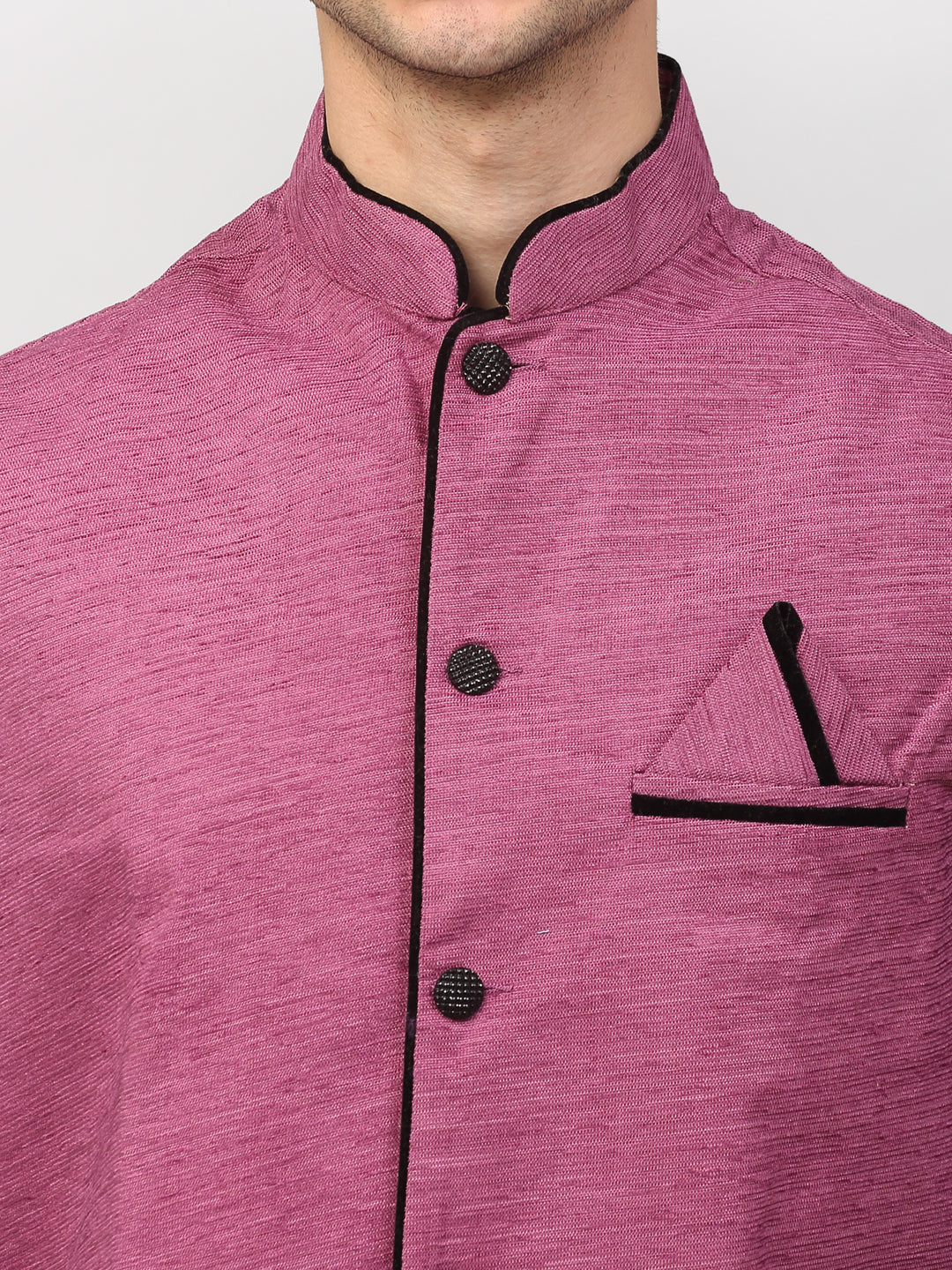 Jompers Men's Black Dupion Silk Kurta with Churidar & Nehru Jacket ( Purple )